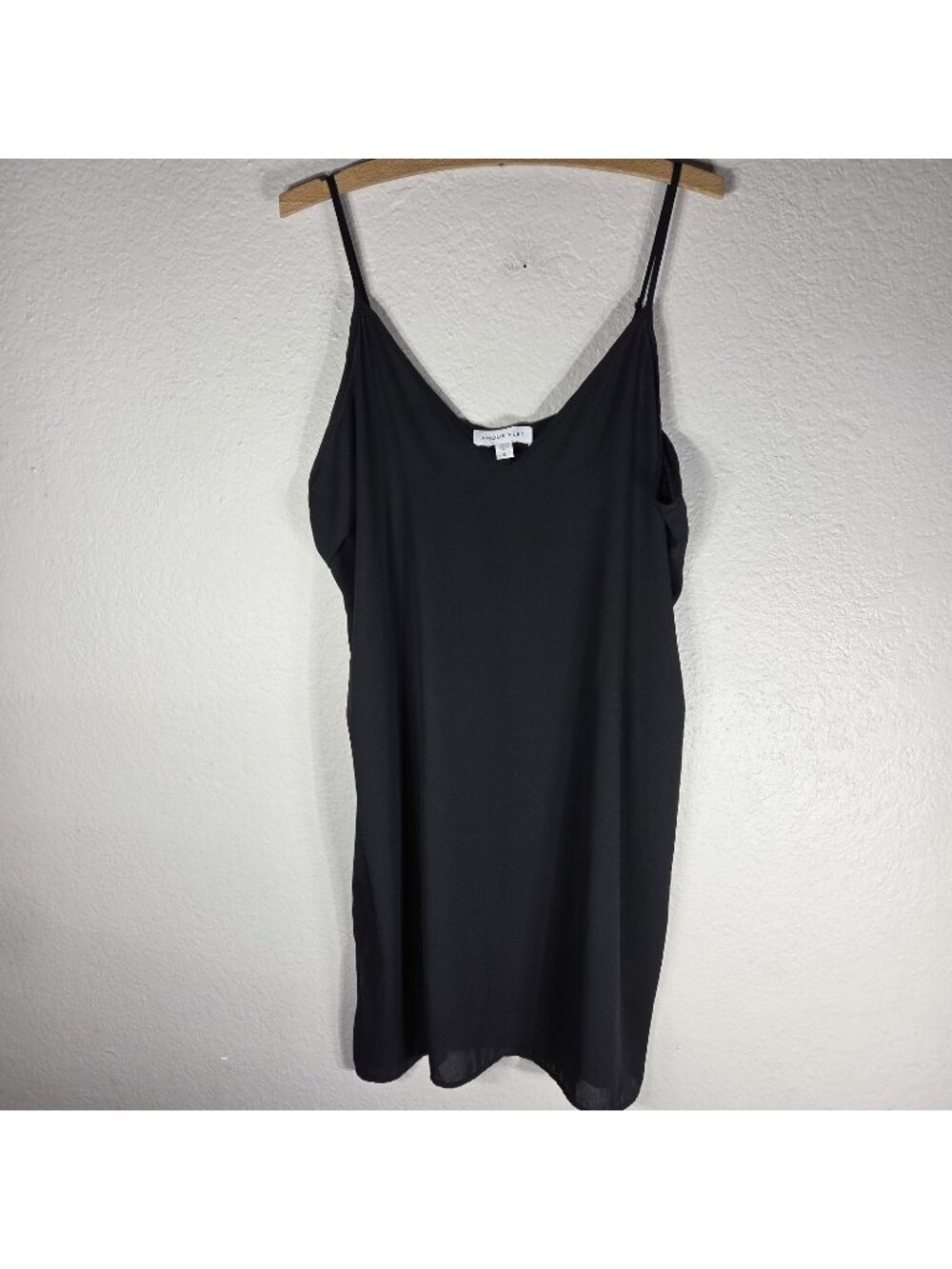 Amour Vert Sheer Black Mini Dress Adjustable Spaghetti Straps Size XL V-Neck